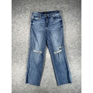 Judy Blue Jeans Womens 11 30 Blue Straight Fit Distressed Raw Hem‎ High Rise